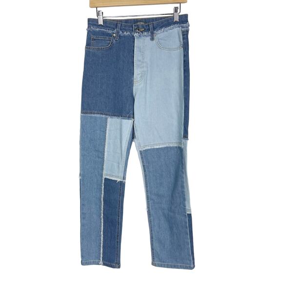 Wild Fable Size 6 Highest Rise Slim Straight Patchwork Denim Jeans Fringe Detail - Picture 1 of 10